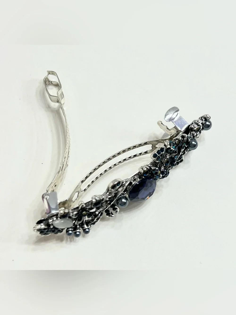 Blue Crystal Floral Hair Barrette